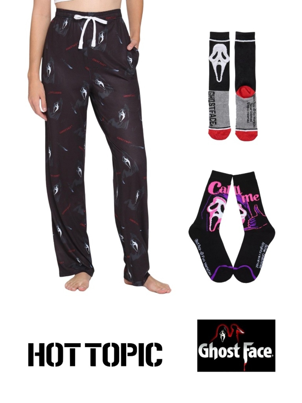 Hot Topic Scream Ghost Face Pajama Pants & Socks Bundle - Unisex
